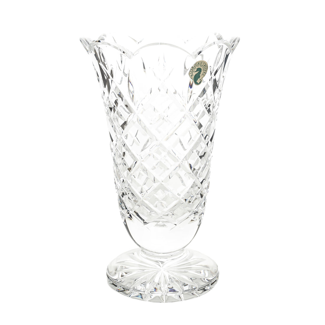WATERFORD Crystal Footed Trumpet Vase With Scalloped Edge