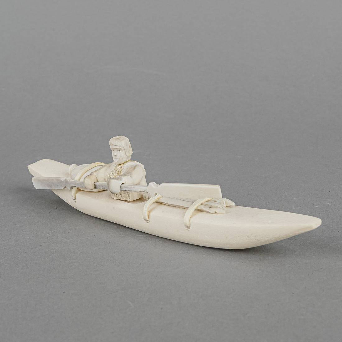 Inuit Carved Bone Figure Hunter In Kayak