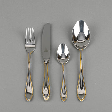 PICARD & WIELPUETZ Novara Gold Stainless Steel Flatware 12 Place Settings Plus Extras