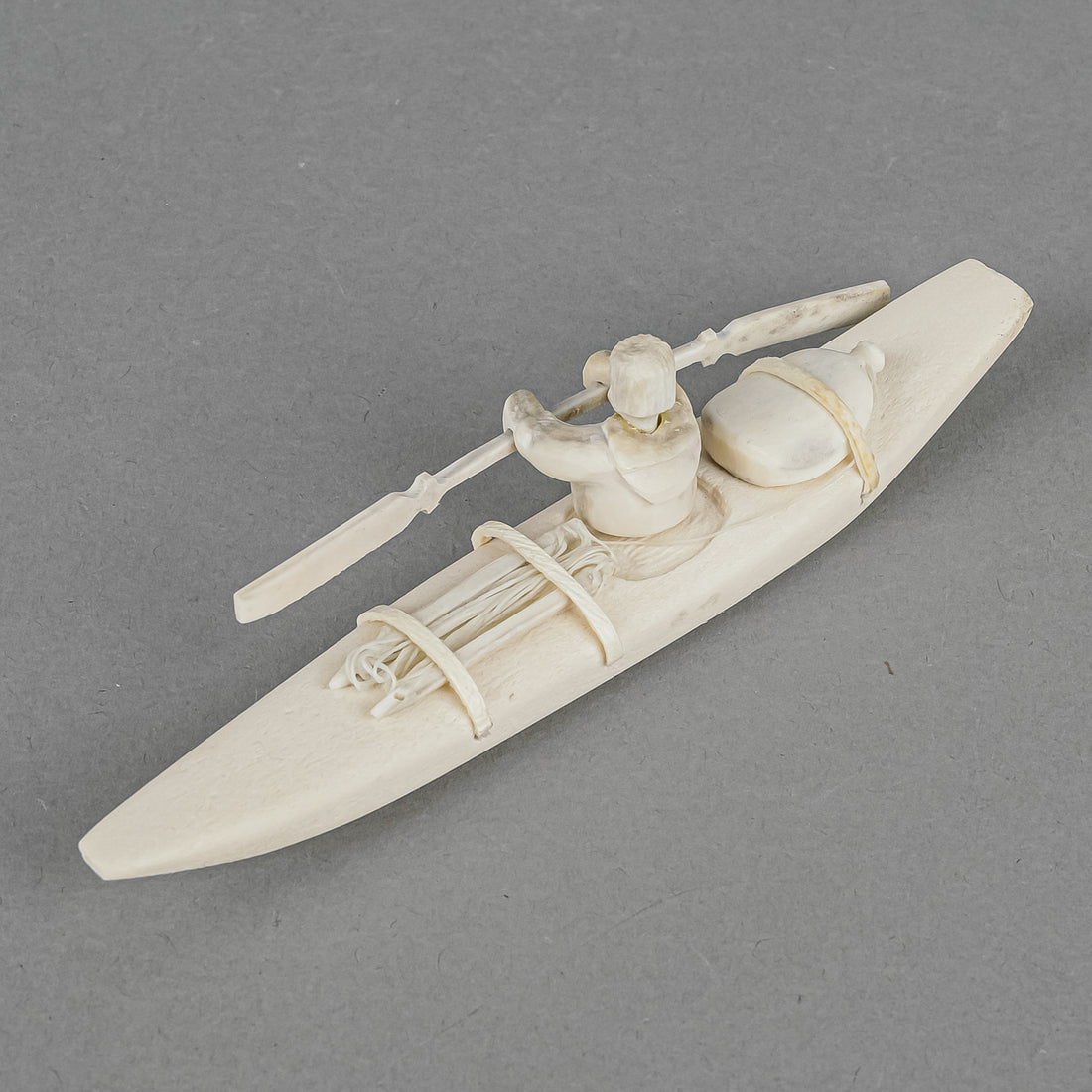 Inuit Carved Bone Figure Hunter In Kayak