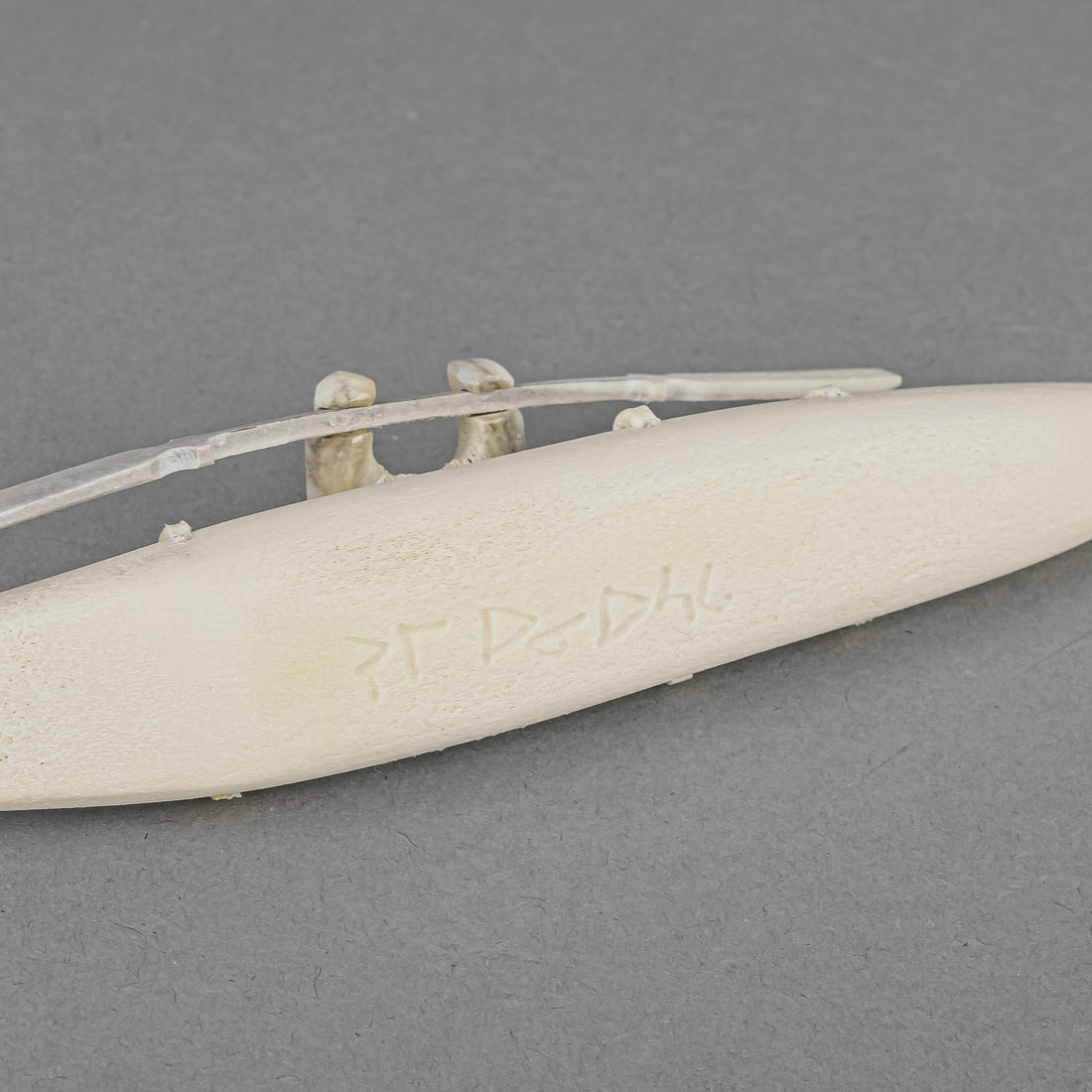 Inuit Carved Bone Figure Hunter In Kayak