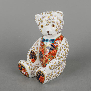 ROYAL CROWN DERBY Paperweight Imari Teddy Bear Blue Bow Tie