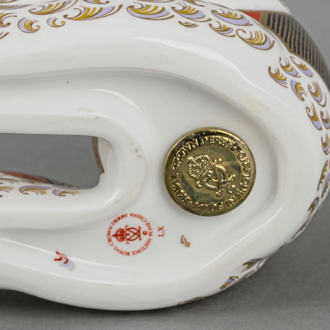 ROYAL CROWN DERBY Paperweight Imari Teddy Bear Blue Bow Tie