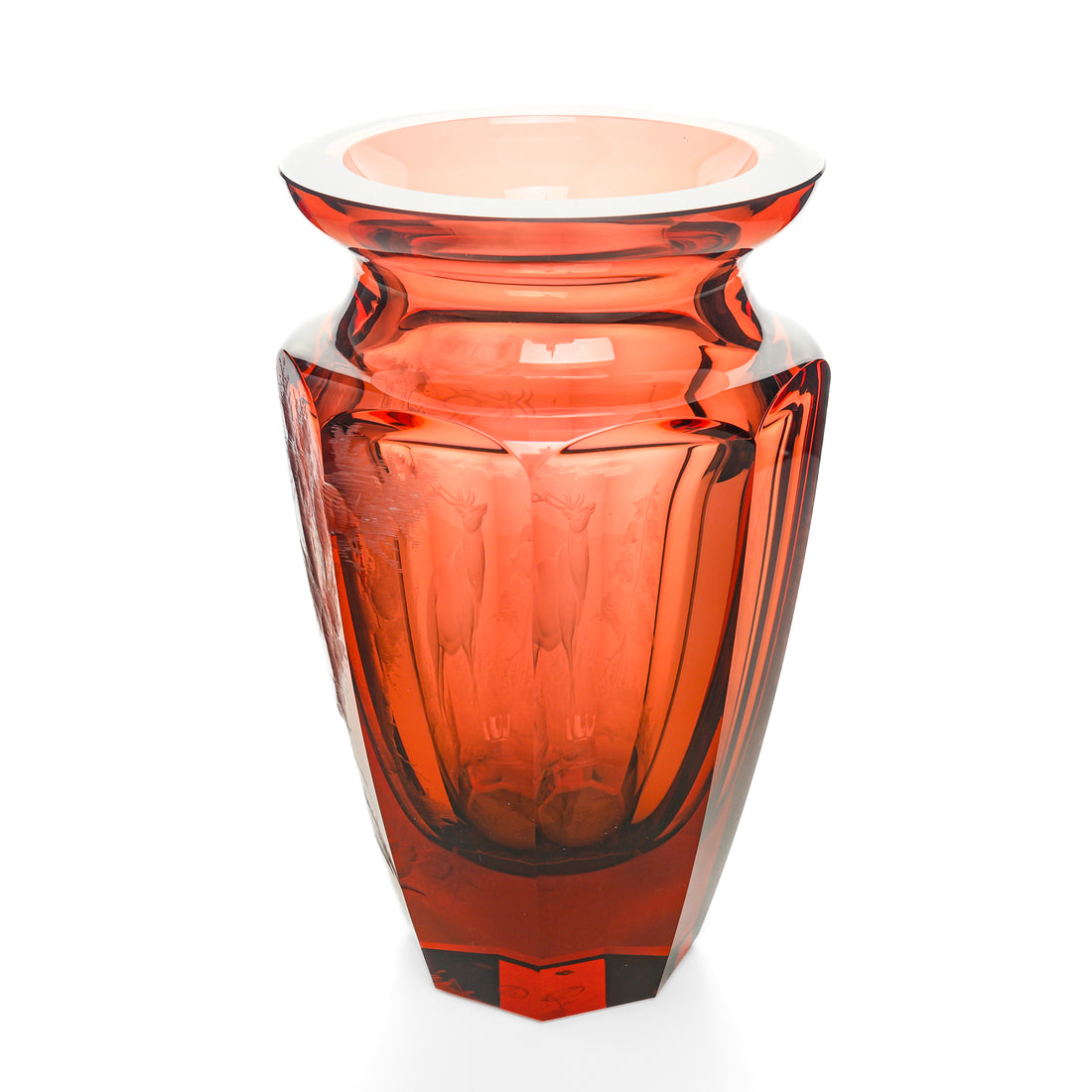 MOSER Etched Red Etenity Vase  Stag Motif
