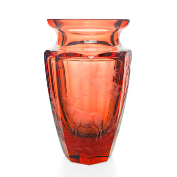 MOSER Etched Red Etenity Vase  Stag Motif