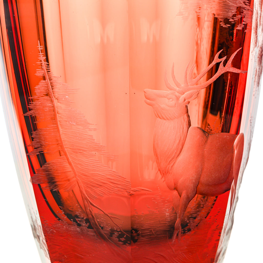 MOSER Etched Red Etenity Vase  Stag Motif