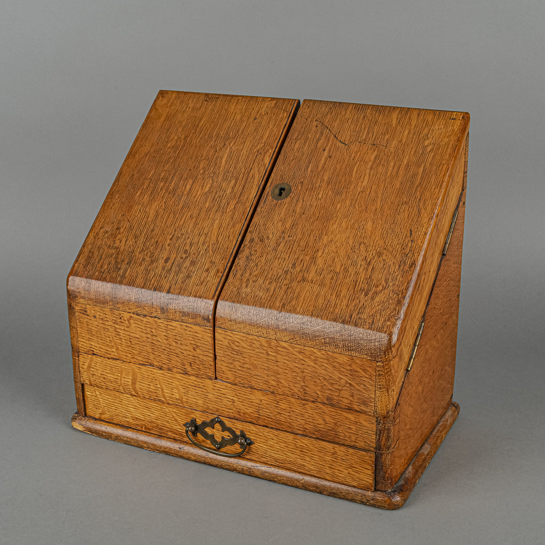 Vintage Oak Wood Fold Out Letter Box With Drawer