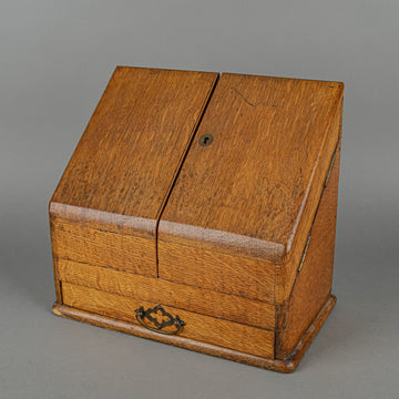 Vintage Oak Wood Fold Out Letter Box With Drawer