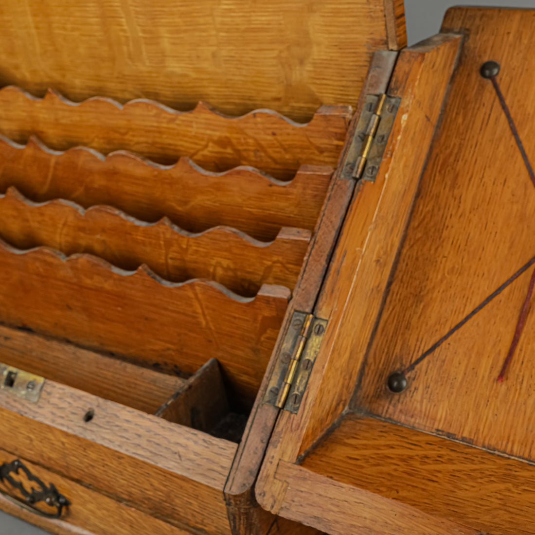 Vintage Oak Wood Fold Out Letter Box With Drawer