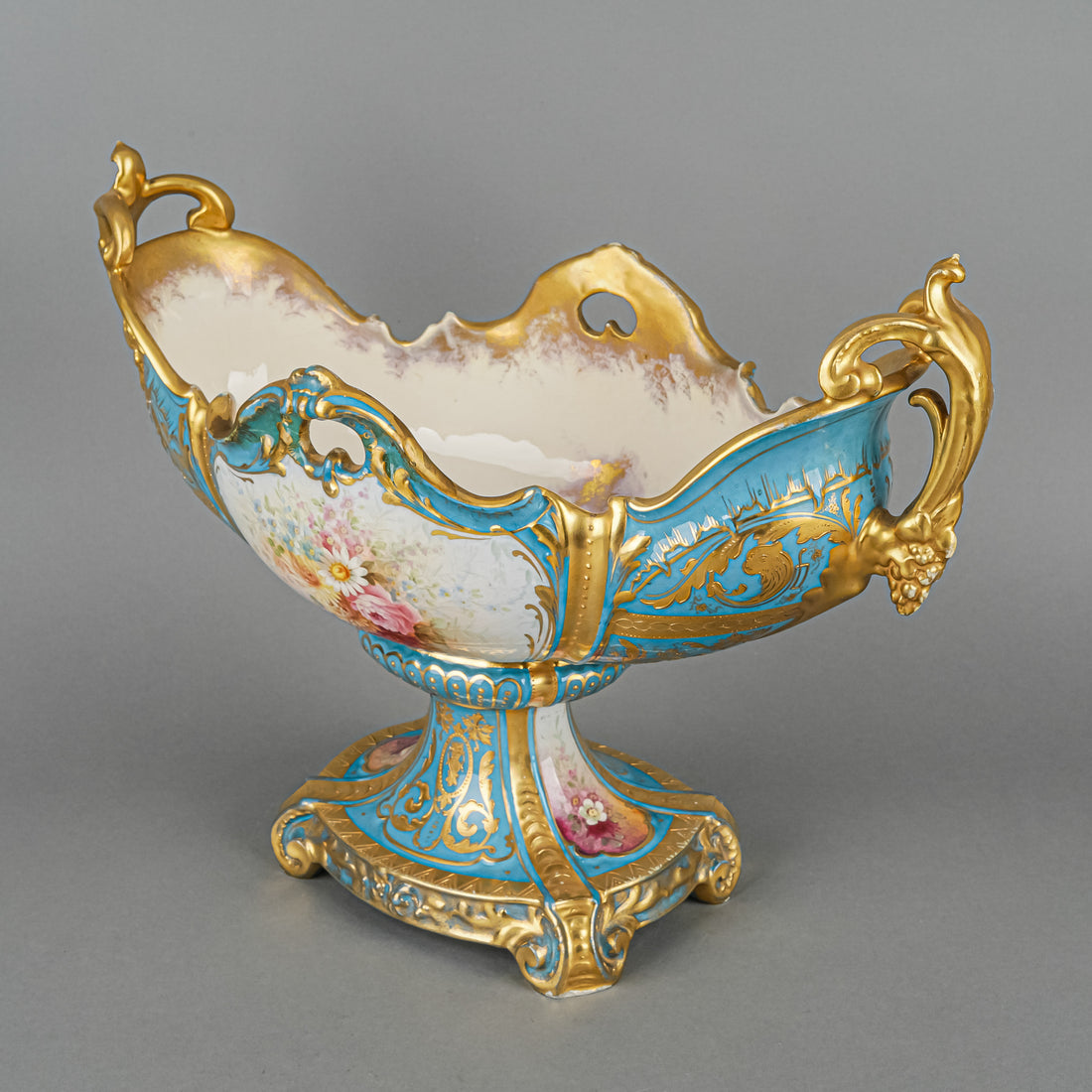 ROYAL BONN Hand Painted Floral Oval Pedestal Centrepiece Bowl