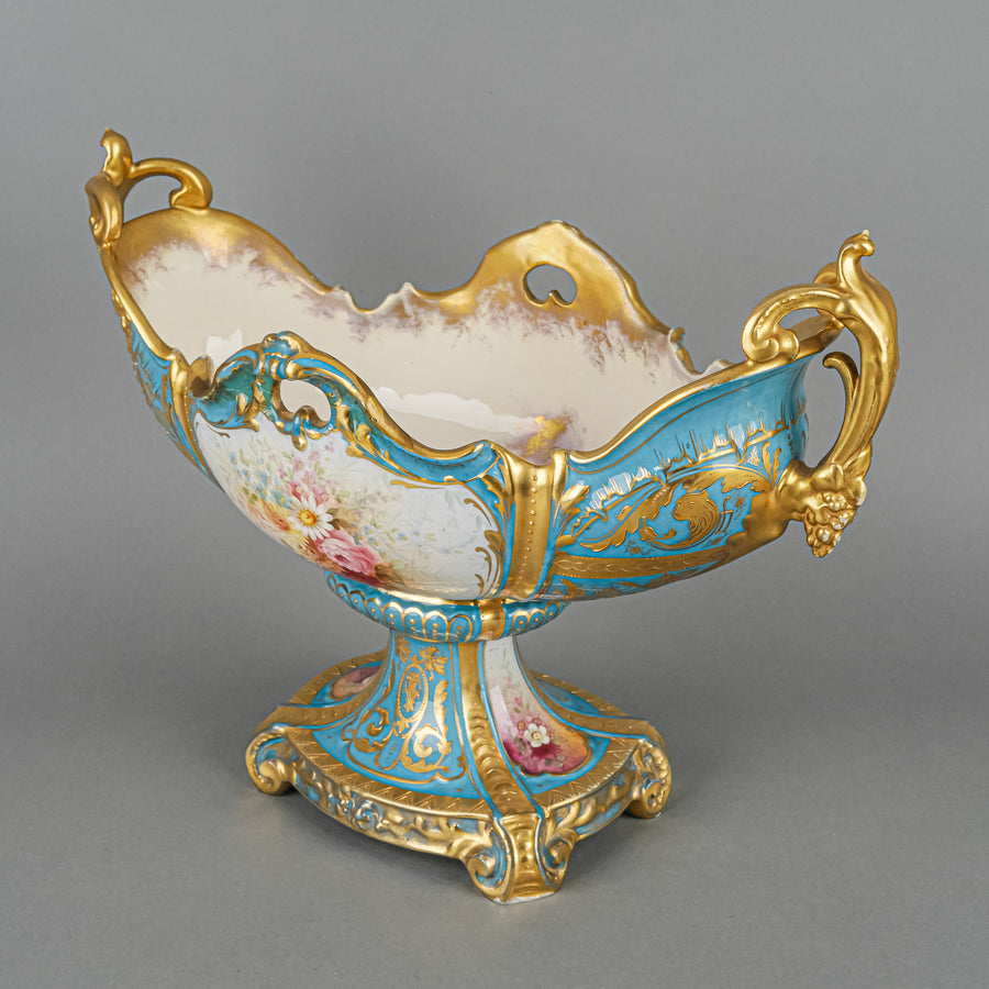 ROYAL BONN Hand Painted Floral Oval Pedestal Centrepiece Bowl