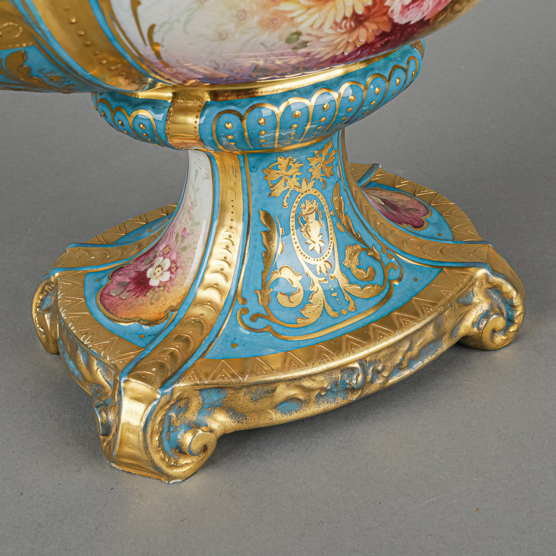 ROYAL BONN Hand Painted Floral Oval Pedestal Centrepiece Bowl