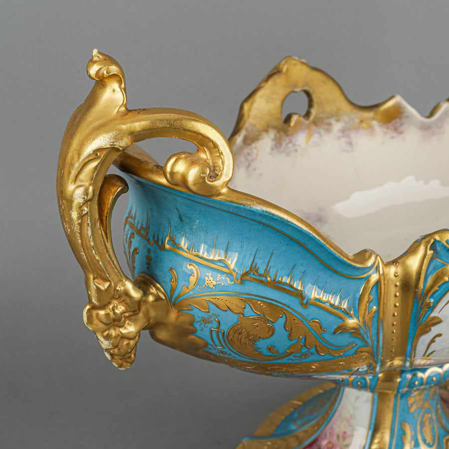 ROYAL BONN Hand Painted Floral Oval Pedestal Centrepiece Bowl