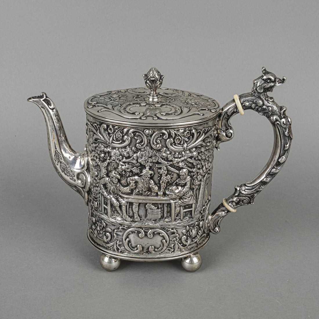 European 800 Silver Repousse Tea Service 3pcs