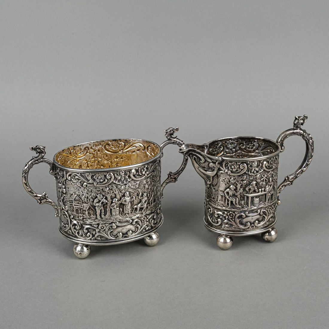 European 800 Silver Repousse Tea Service 3pcs