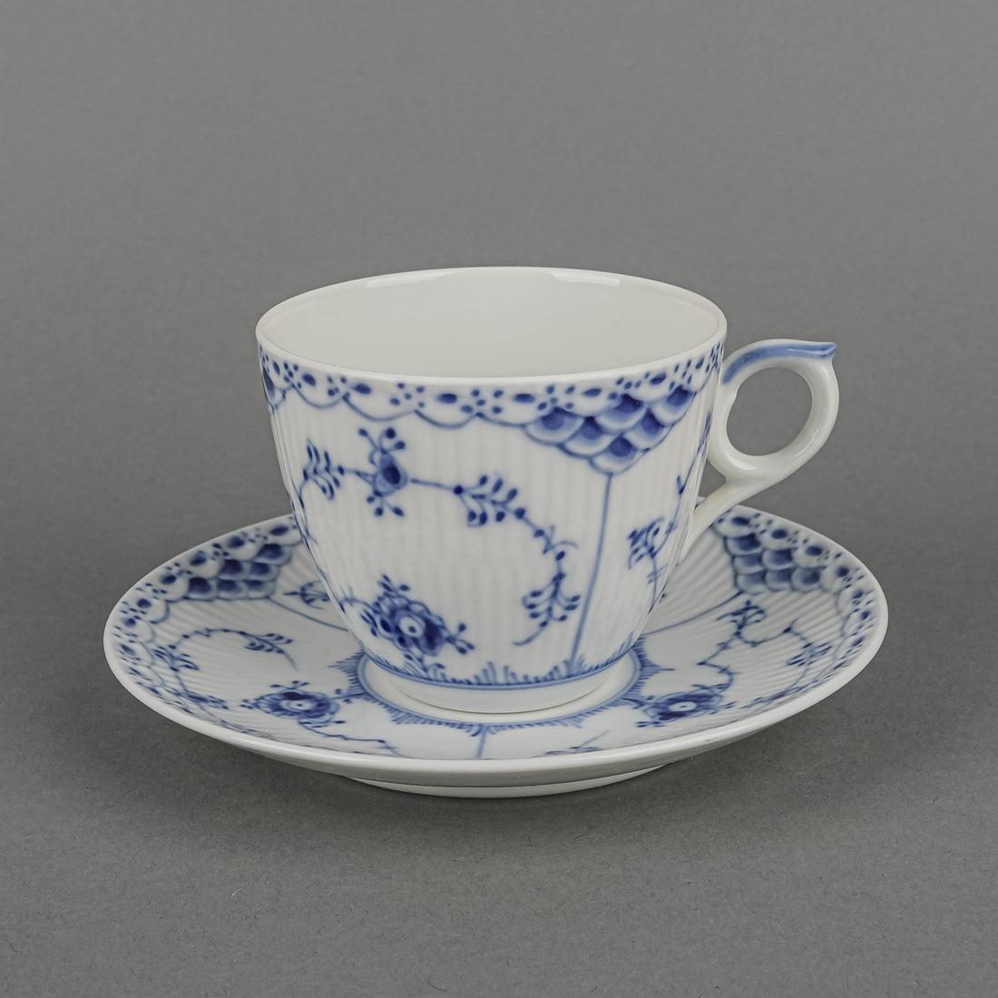ROYAL COPENHAGEN Blue Fluted Half Lace Cup & Saucer
