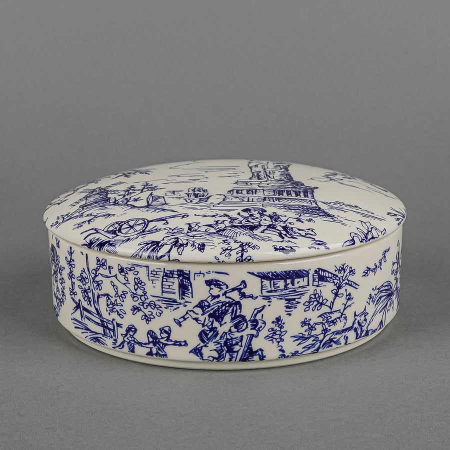 TIFFANY & CO New York Toile Round Covered Trinket Box