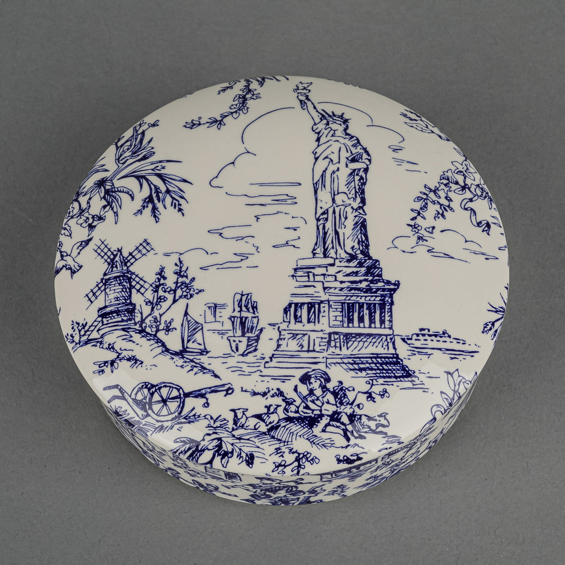 TIFFANY & CO New York Toile Round Covered Trinket Box