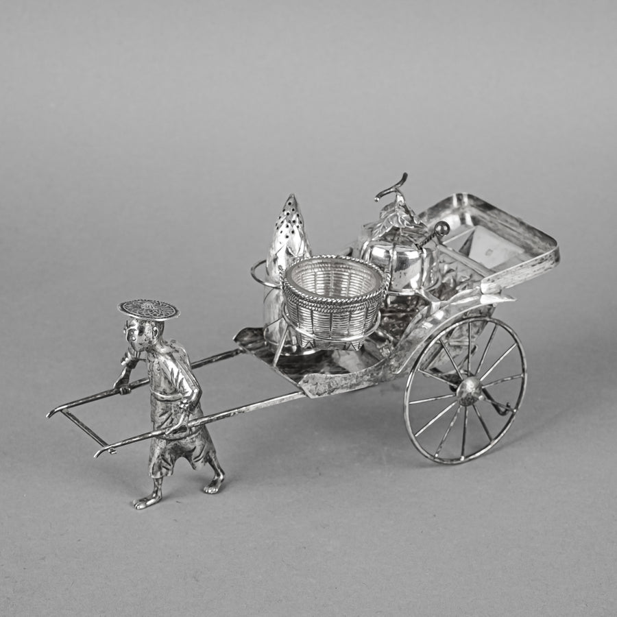 Chinese Export Silver Rickshaw Condiment Set