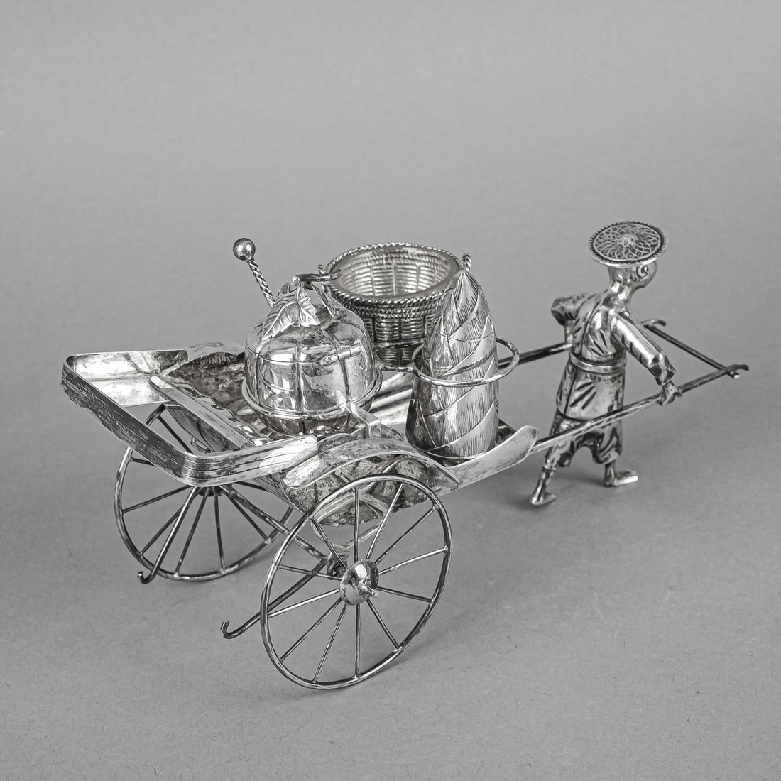 Chinese Export Silver Rickshaw Condiment Set