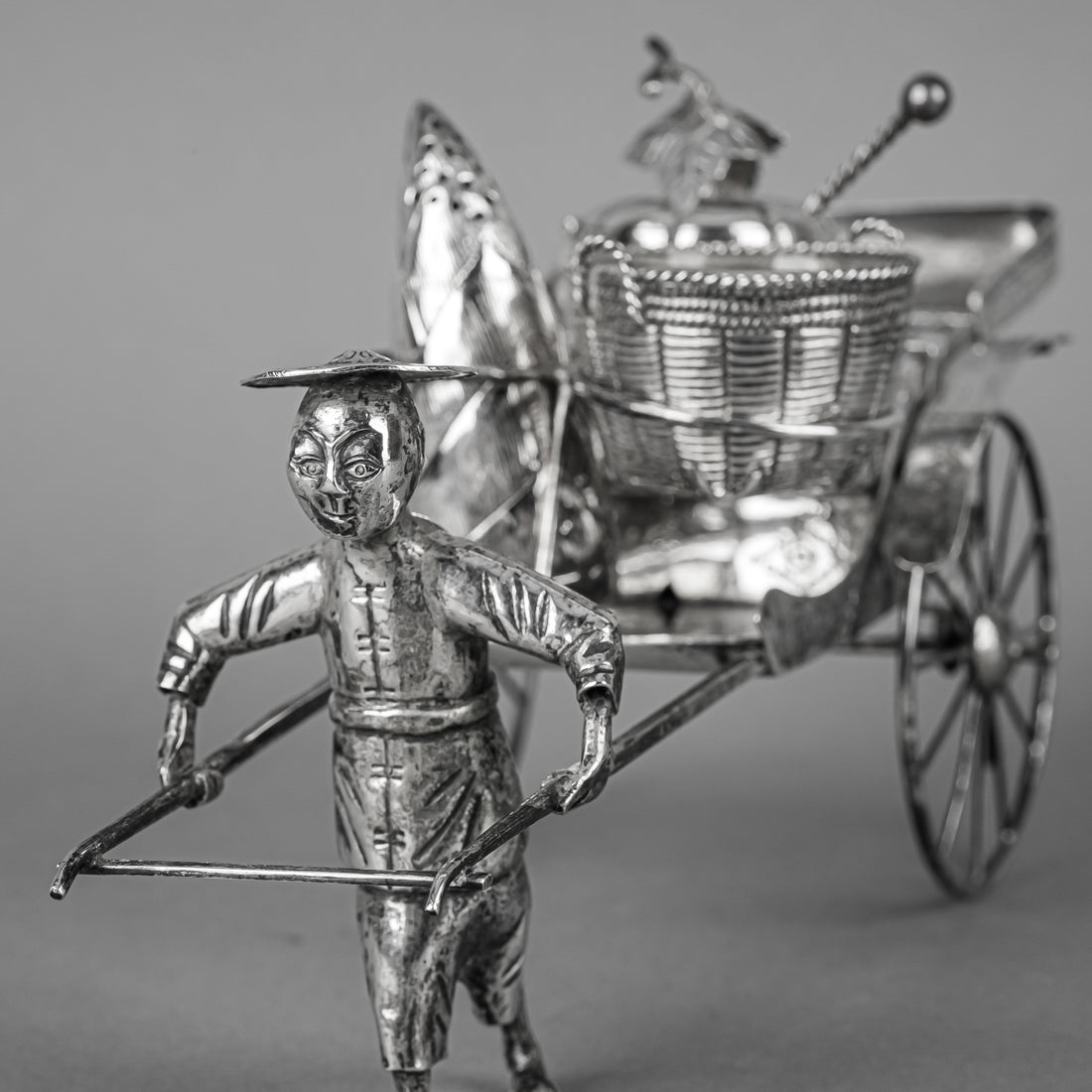 Chinese Export Silver Rickshaw Condiment Set