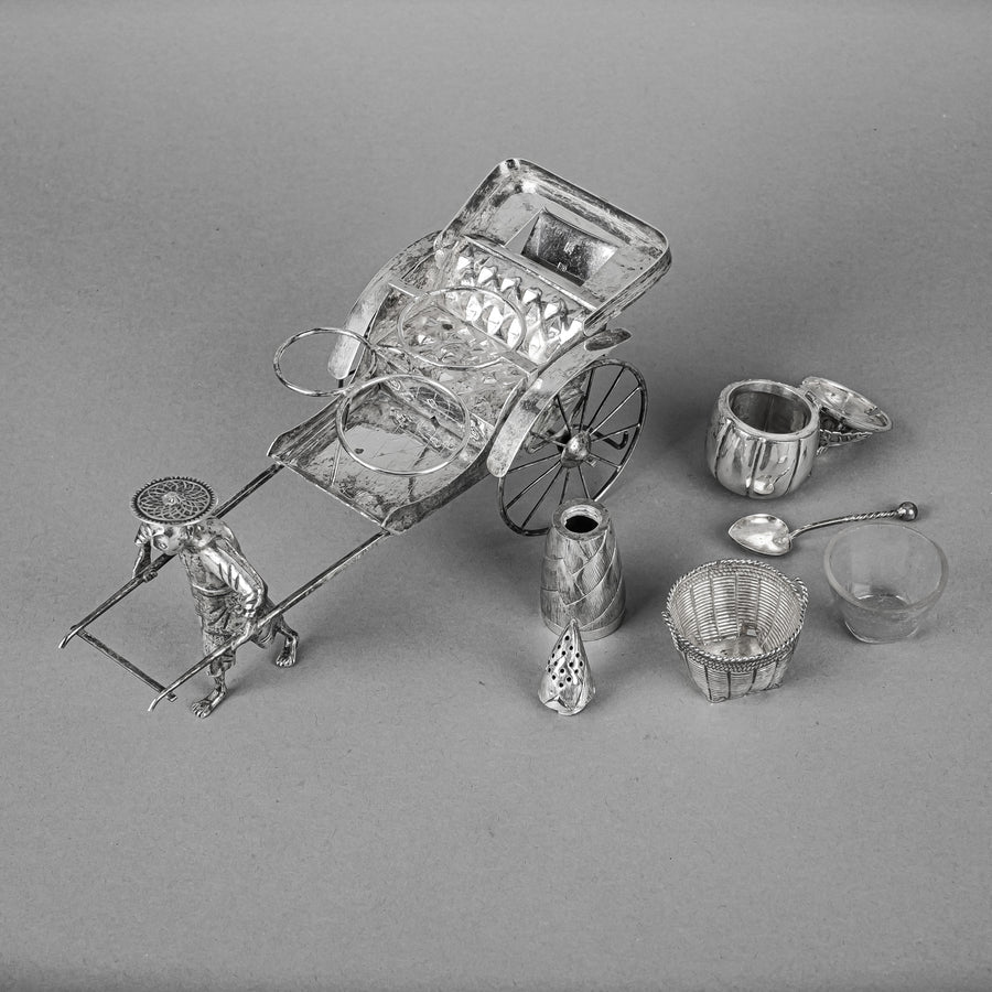 Chinese Export Silver Rickshaw Condiment Set