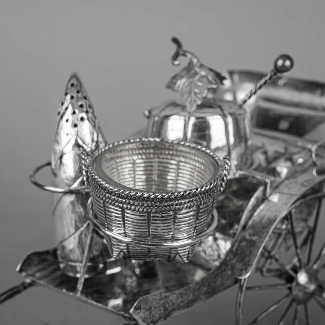 Chinese Export Silver Rickshaw Condiment Set