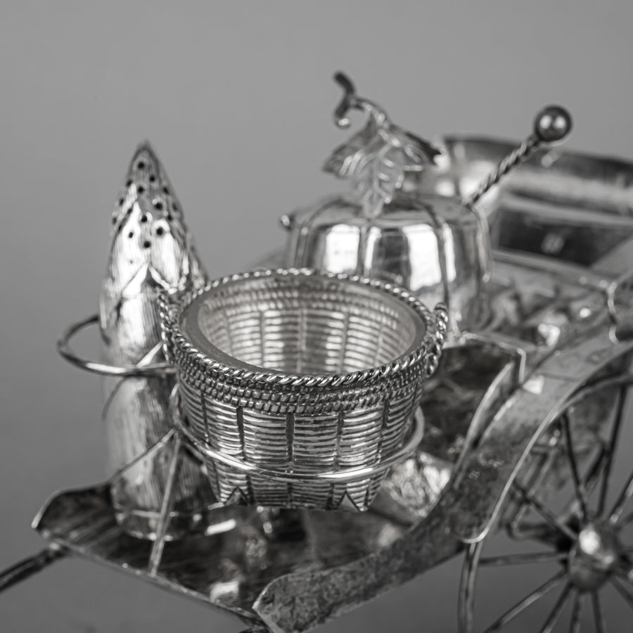 Chinese Export Silver Rickshaw Condiment Set
