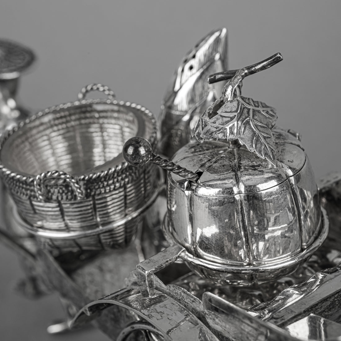 Chinese Export Silver Rickshaw Condiment Set
