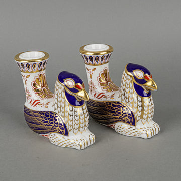 ROYAL CROWN DERBY Mythical Beast Griffin Candleholders Set Of 2