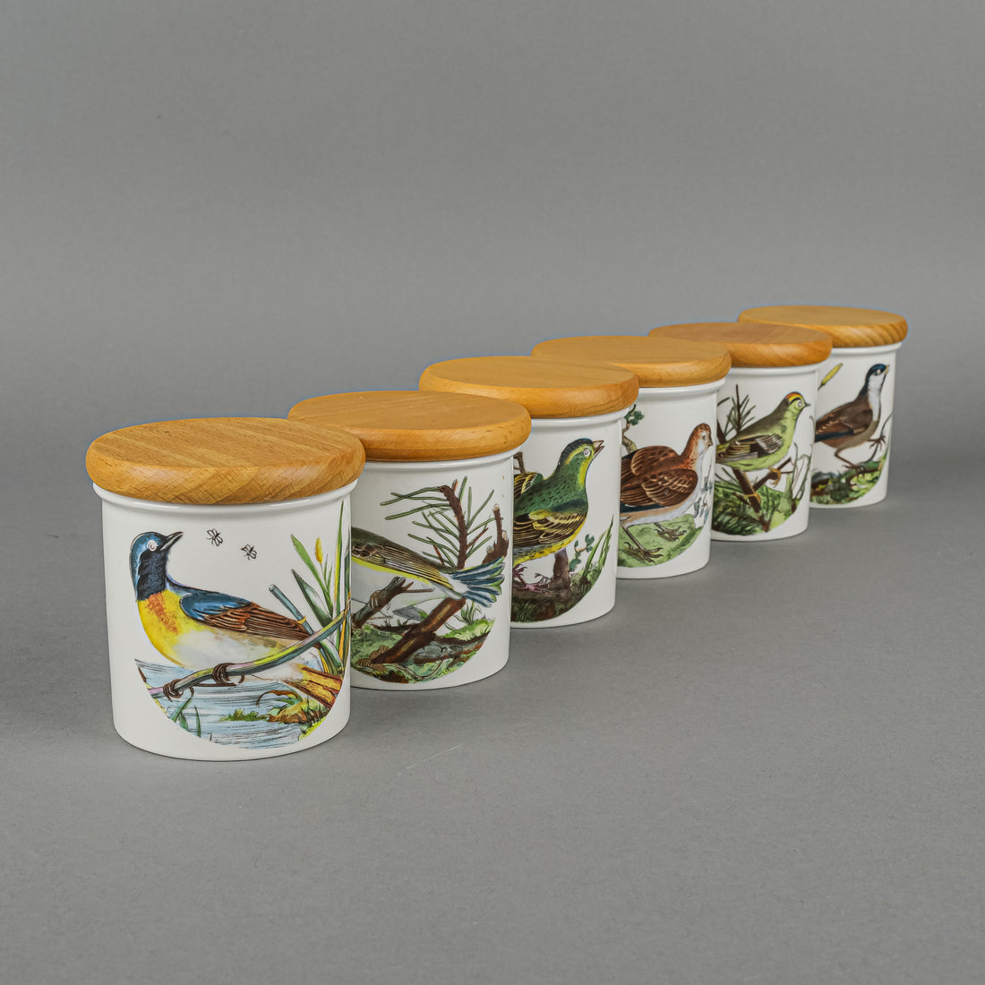 PORTMEIRION Birds Of Britain Spice Jars With Wooden Lids Set Of 6