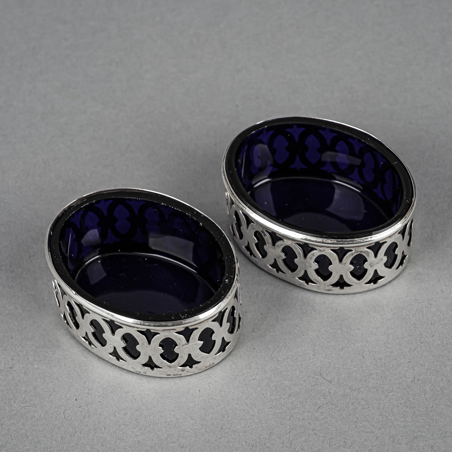 P W ELLIS & CO Sterling Salt Cellars With Liners Set Of 2