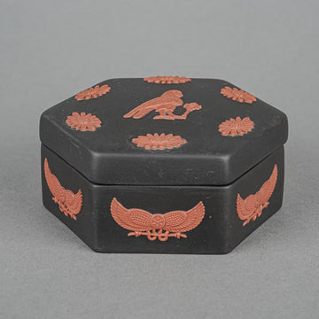 WEDGWOOD Red On Basalt Black Jasperware Hexagonal Trinket Box