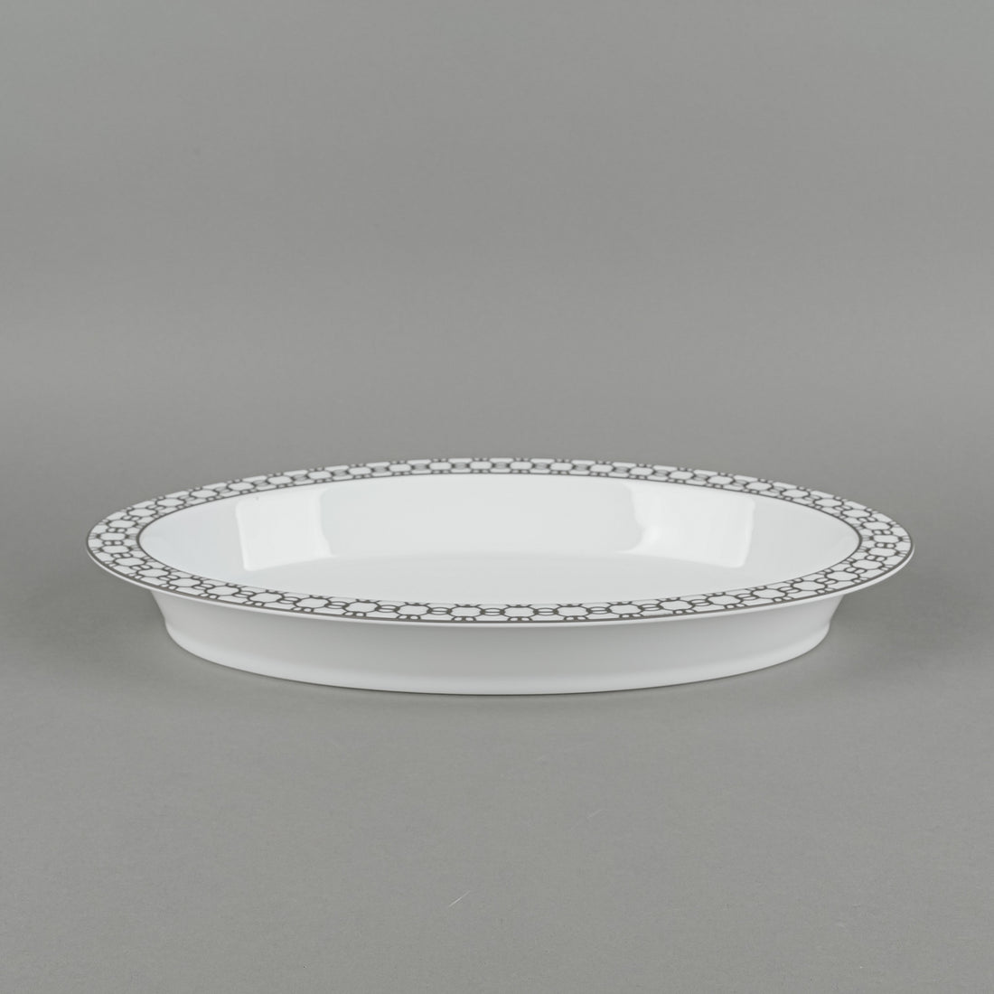 HERMES Fil d'Argent Oval Rimmed Serving Bowl