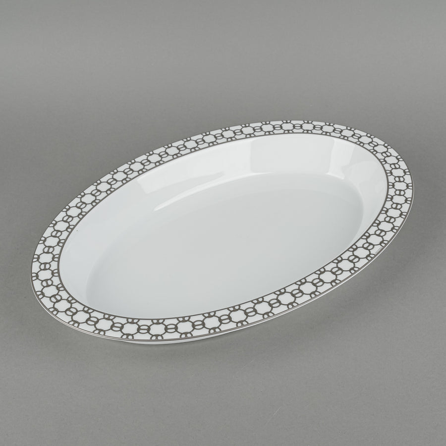 HERMES Fil d'Argent Oval Rimmed Serving Bowl