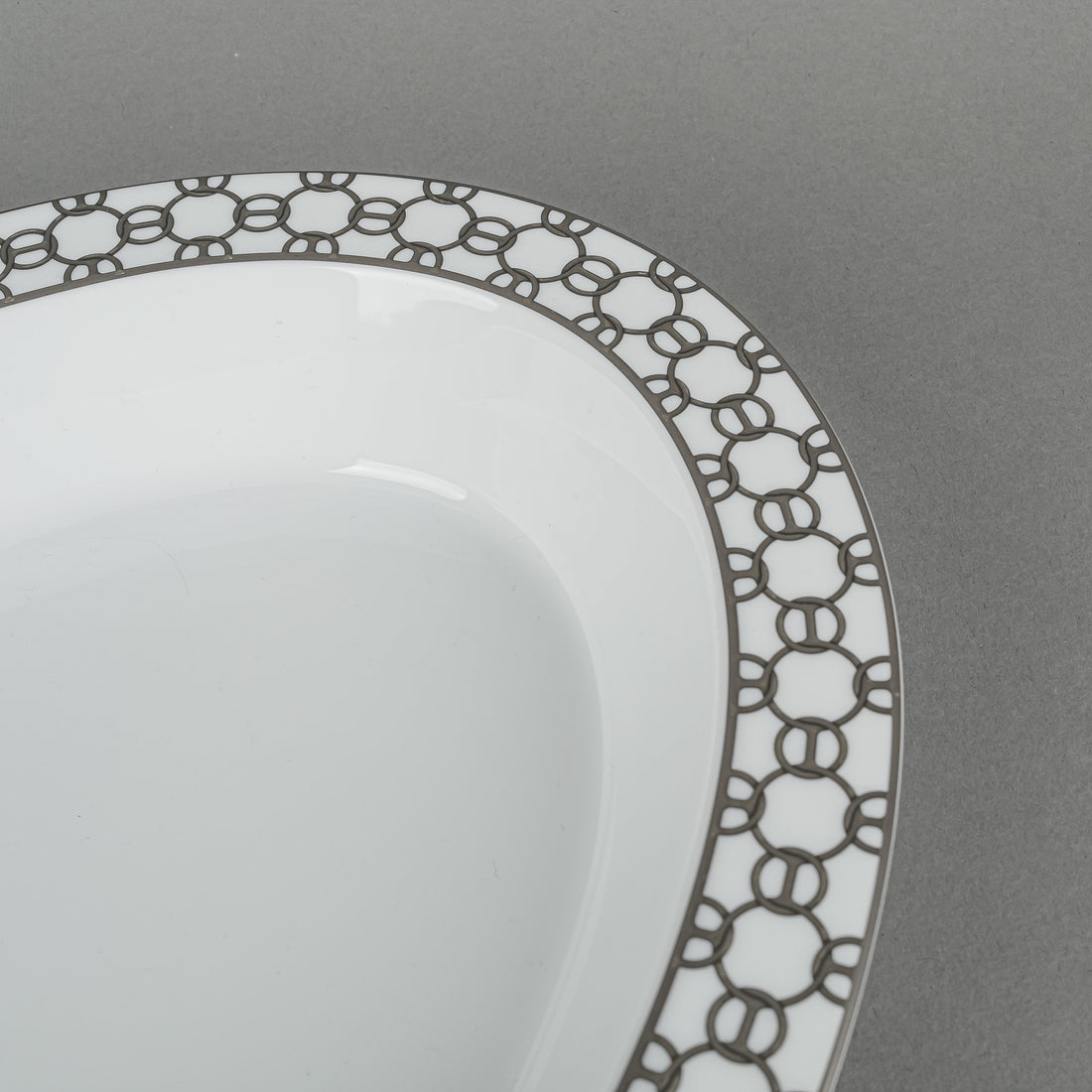 HERMES Fil d'Argent Oval Rimmed Serving Bowl