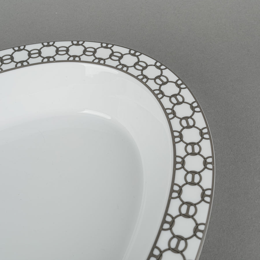 HERMES Fil d'Argent Oval Rimmed Serving Bowl