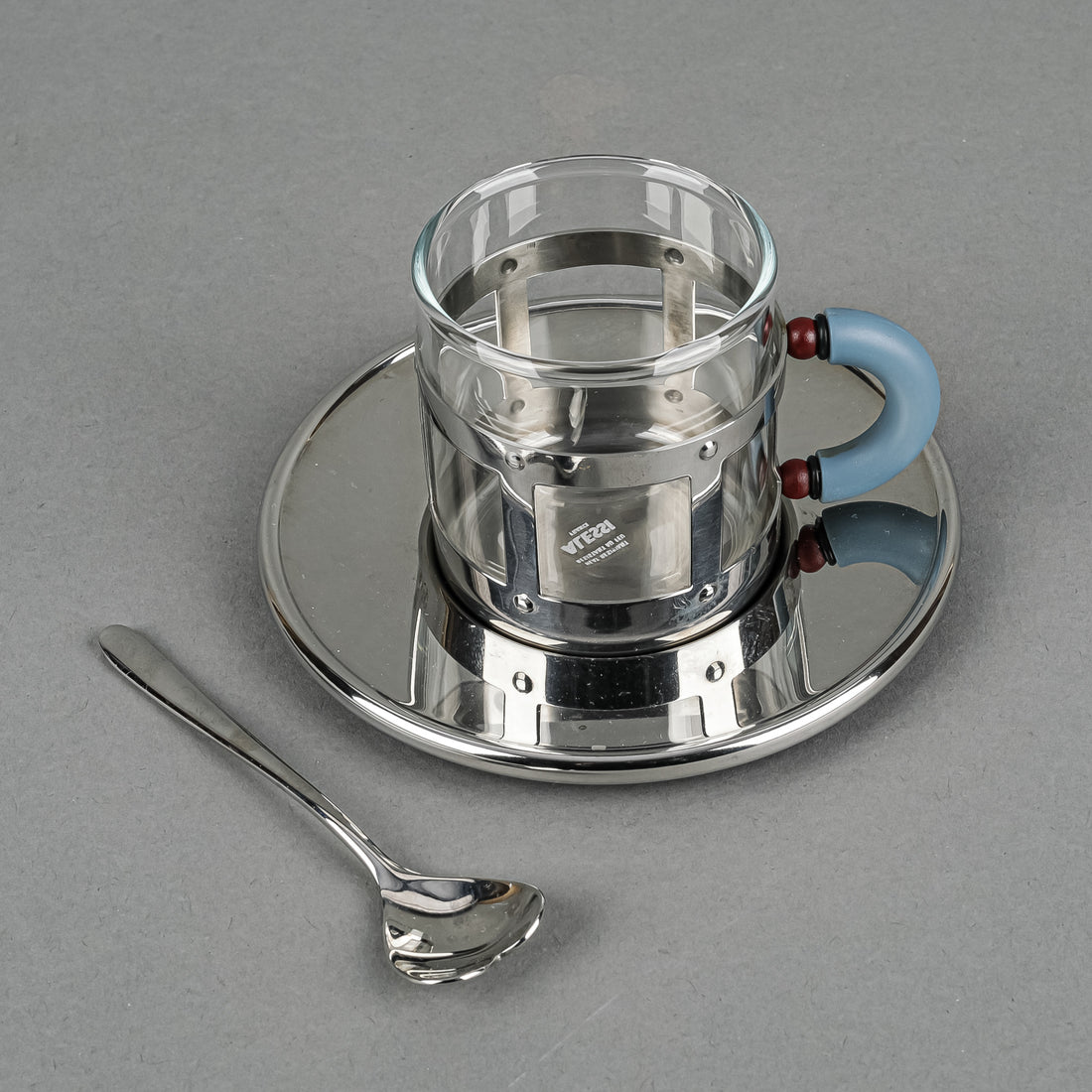 ALESSI Michael Graves Stainless Steel & Glass Espresso Cups & Saucers