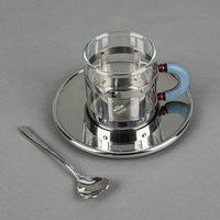 ALESSI Michael Graves Stainless Steel & Glass Espresso Cups & Saucers