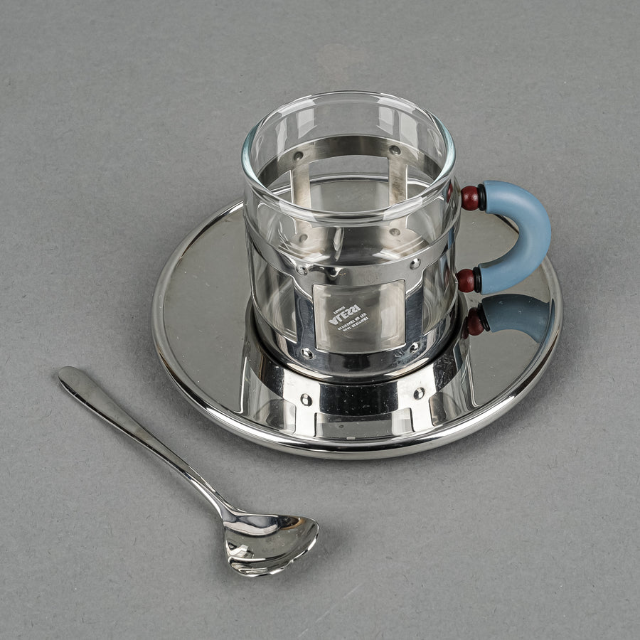 ALESSI Michael Graves Stainless Steel & Glass Espresso Cups & Saucers