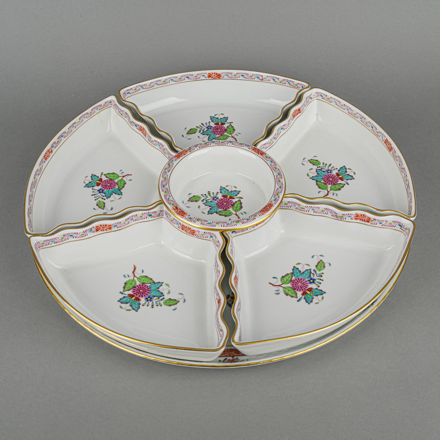 HEREND Chinese Bouquet 7 Piece Hors D'oeuvre Dish Set