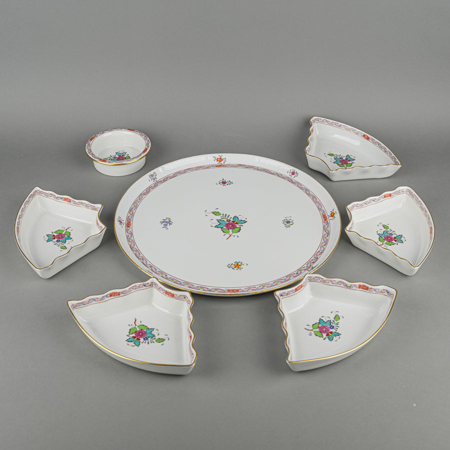 HEREND Chinese Bouquet 7 Piece Hors D'oeuvre Dish Set