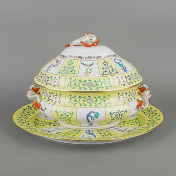 HEREND Yellow Dynasty Covered Soup Tureen & Undertray