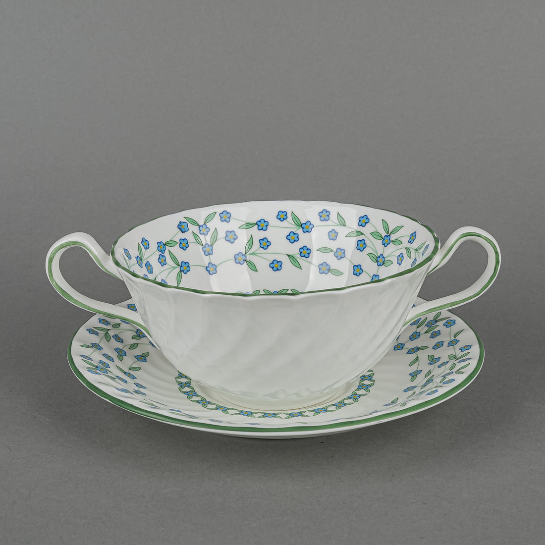 AYNSLEY Forget Me Not Cream Soup & Saucers Set of 8 - 16pcs