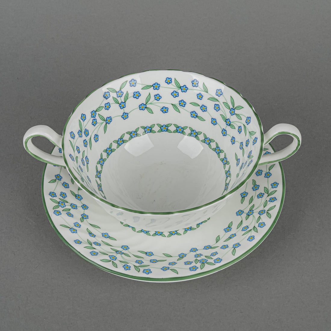 AYNSLEY Forget Me Not Cream Soup & Saucers Set of 8 - 16pcs