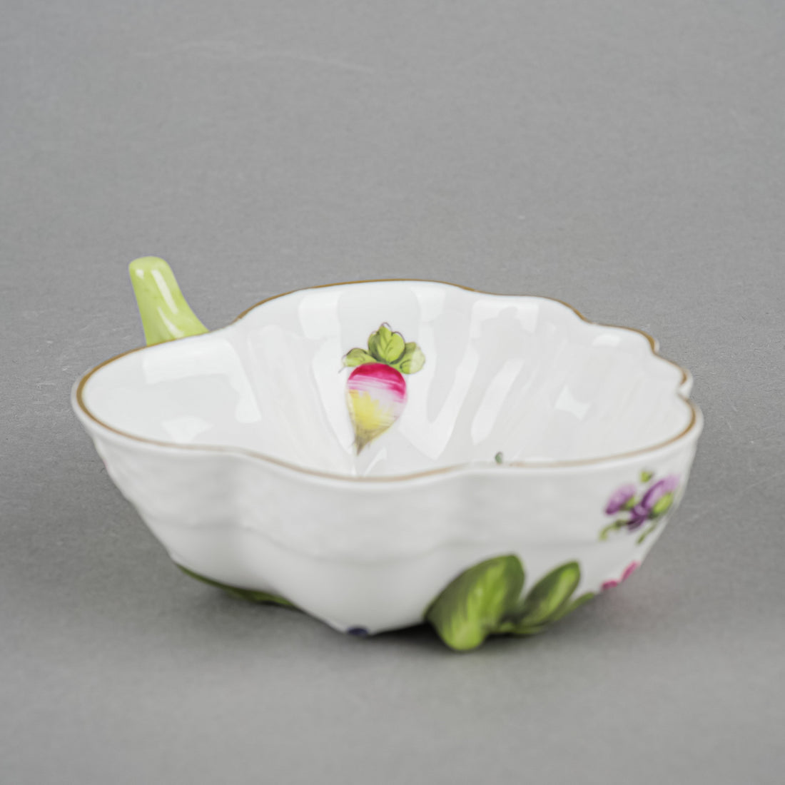 HEREND Fruits & Flowers Leaf Shaped Sugar Bowl