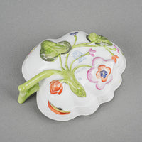 HEREND Fruits & Flowers Leaf Shaped Sugar Bowl