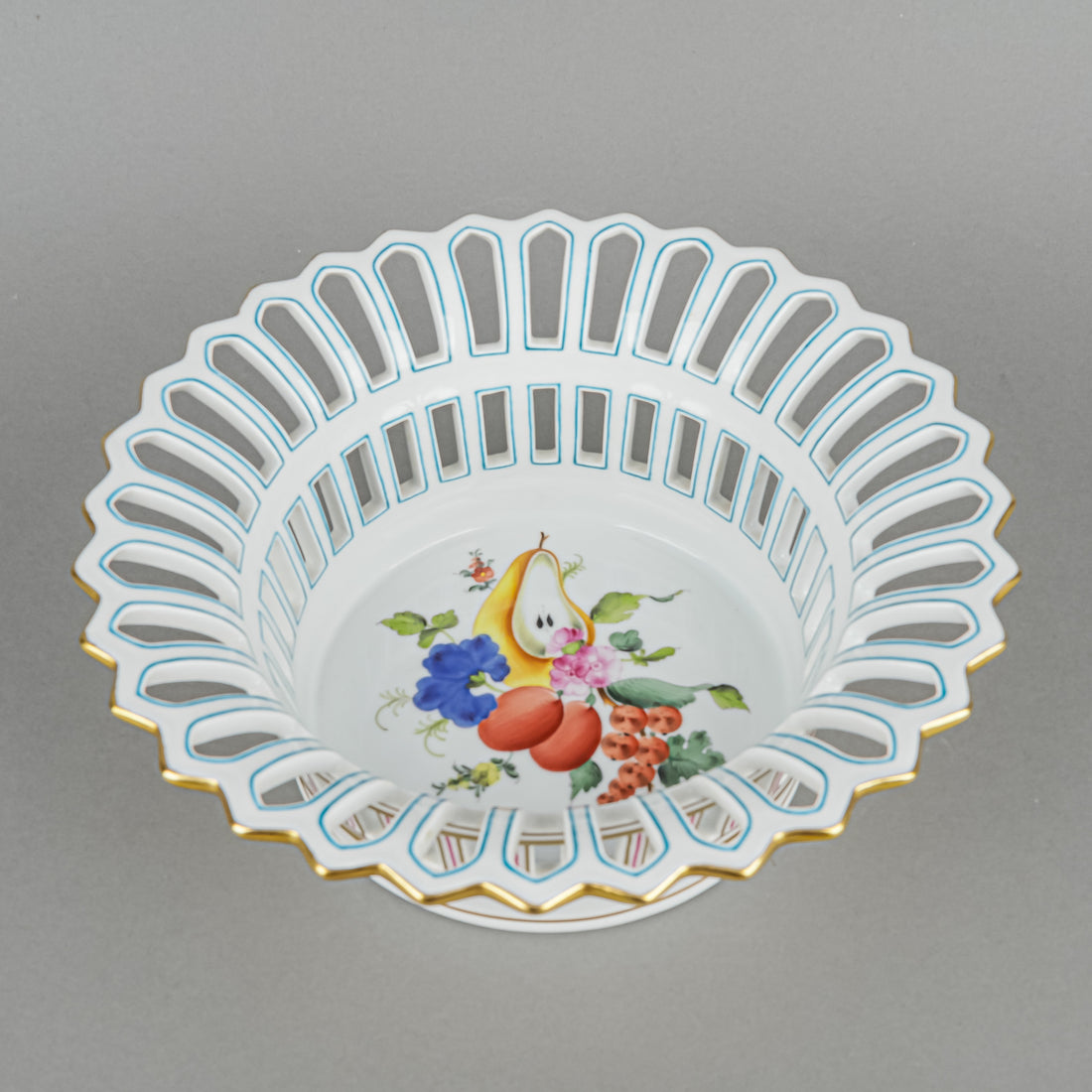 HEREND Fruits & Flowers Open Work Basket 7408