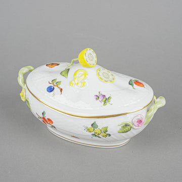HEREND Fruits & Flowers Oval Lidded Dish - Lemon Knob