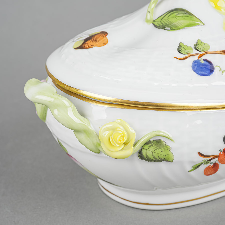 HEREND Fruits & Flowers Oval Lidded Dish - Lemon Knob